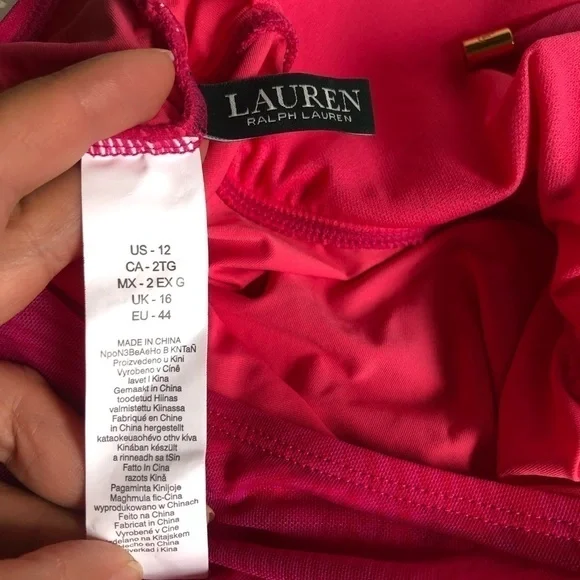 LAUREN Ralph Lauren Ombre Palm High Neck Ruched Halter Slimming Tankini Size 12 - Picture 9 of 16